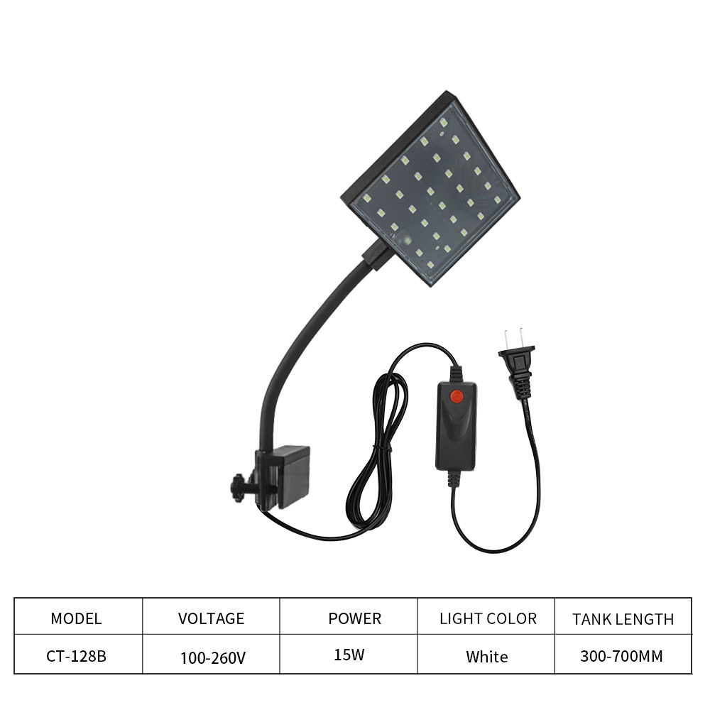 Led akvarielys akvarie med høj lysstyrke algelampe landskabspleje vand græsklemmelampe egnet til akvarier under 60cm: Sort / Os stik