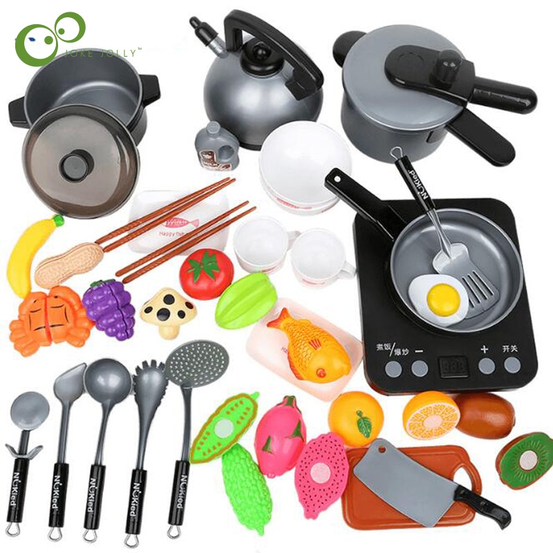 44Pcs Children Mini Kitchen Toy Cookware Pot Pan Kids Pretend Cook Play Toy Simulation Kitchen Utensils Toys Children GYH