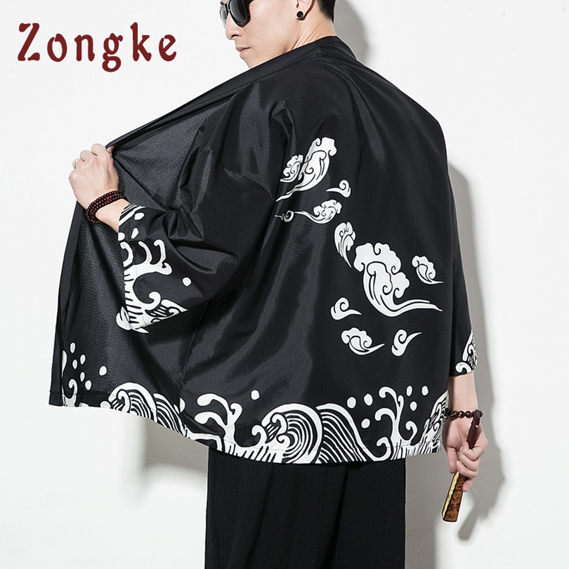 Zongke Chinese Style Dragon Kimono Cardigan Men Shirt Hip Hop Streetwear Kimono Shirt Men Japanese Kimono Men Shirt Summer