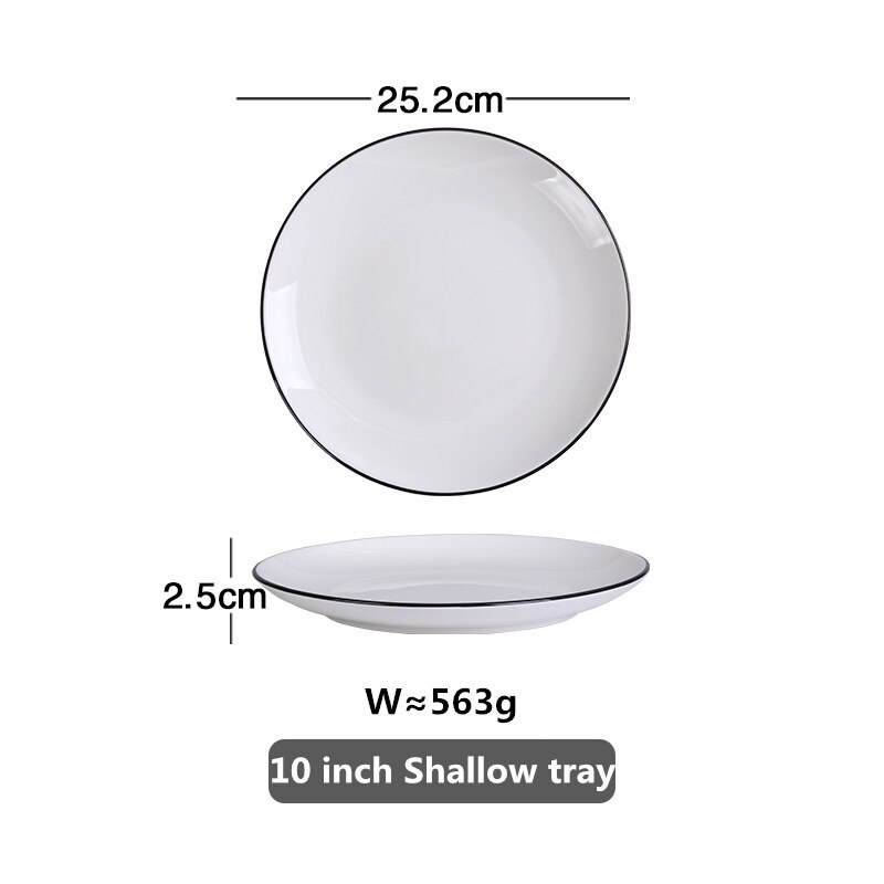 White Dinner Plate Set Ceramic Kitchen Plate Tableware Set Food Dishes Rice Salad Noodles Bowl Soup Kitchen Cook Tool 1pc: 25.2cm Shallow tray