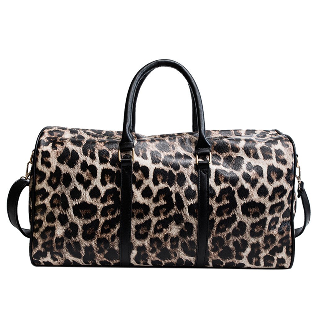 OCARDIAN Foldable Travel Bag Women Large Capacity Portable Shoulder Duffle Bag Leopard Waterproof Weekend Luggage Tote O7: BK