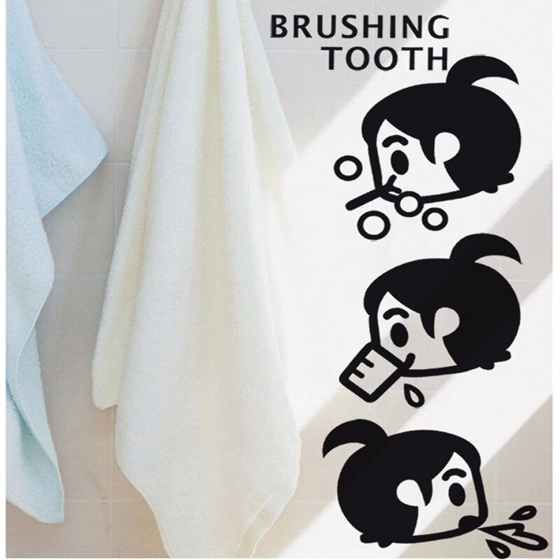 Cartoon Little girl brushing tooth Wall Sticker Home bathroom Washbasin decoration Mural Art Decals cute kids stickers wallpaper