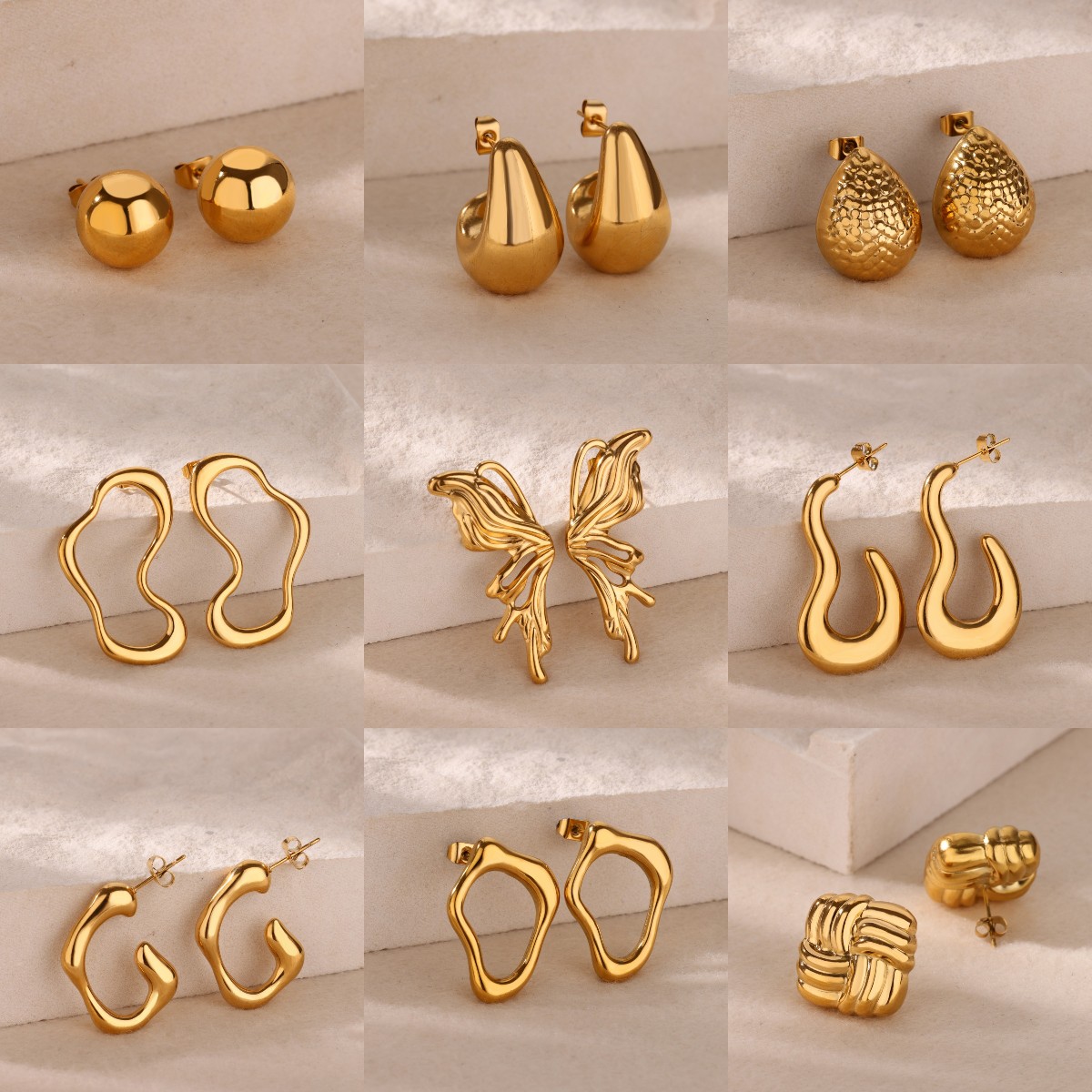 Pendientes de mariposa para mujer, aretes con forma de gota de agua de acero inoxidable de Color dorado, de joyería estética 2024