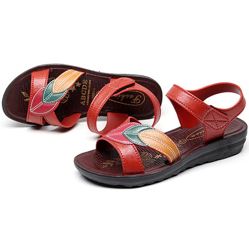 Kvinder sandaler flade sandalier mujer læder kiler sko sommersko hook&loop dame strand hjemmesko bløde sandalen damer