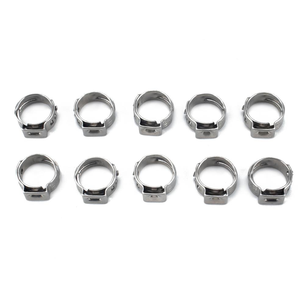 50 stk pex rustfrit stål enkelt øreklemme 3/8 tommer 13.3mm til pex slangerør til biler, motorcykler, skibe osv.
