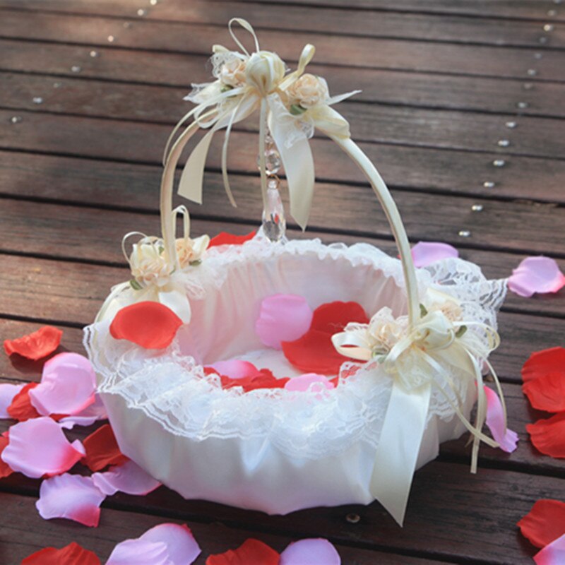 Ros spets blomma tjej korg! bröllop kronblad dekoration bröllop ceremoni festtillbehör