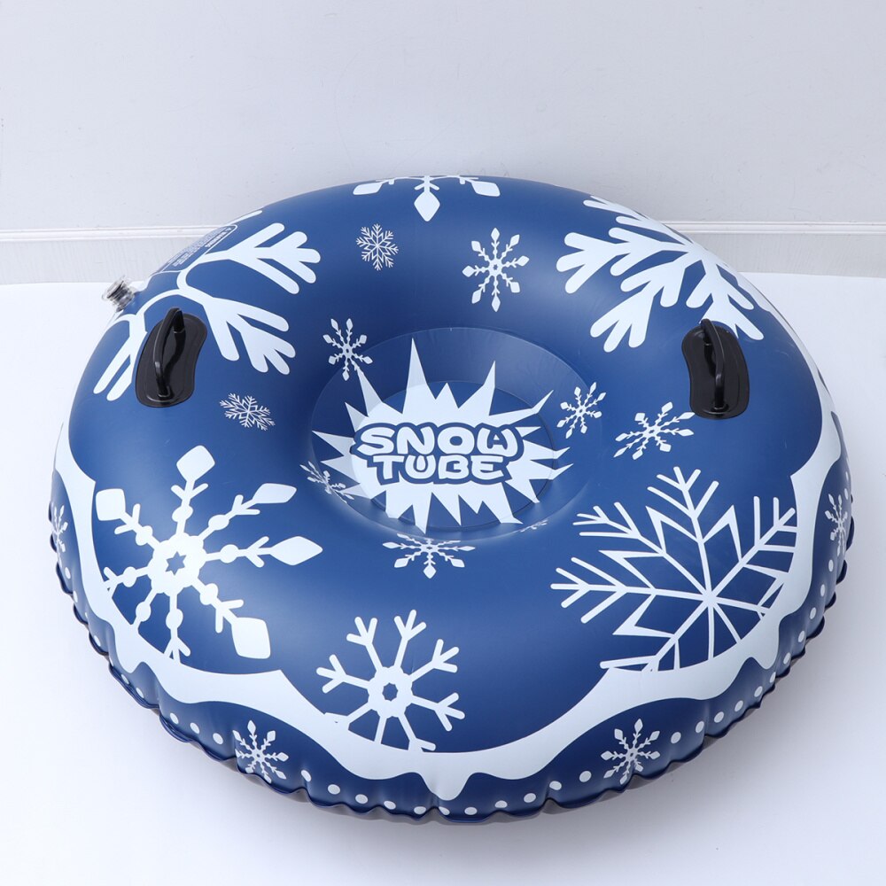 47 Inches Black Inflatable Snow Tube PVC Snowflake Printing Snow Sled Heavy Duty Circle for Skiing Skating and Snow Games