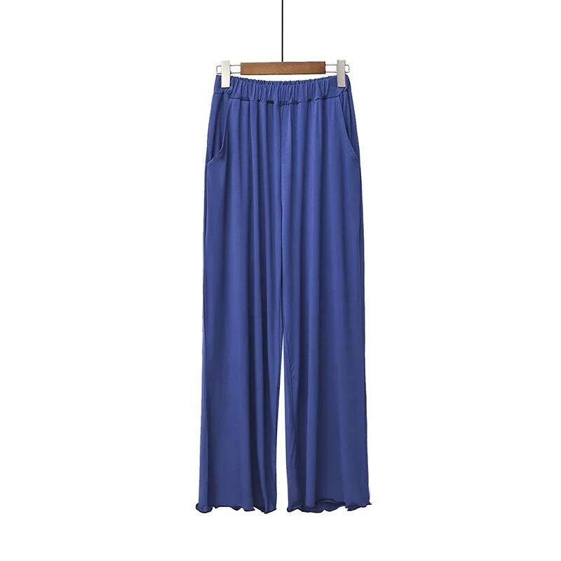 Herfst winter dames slaapbroek elastisch comfort modal pyjamabroek dames losse plus size slaapbroek wijde pijpen broek: Denimblauw