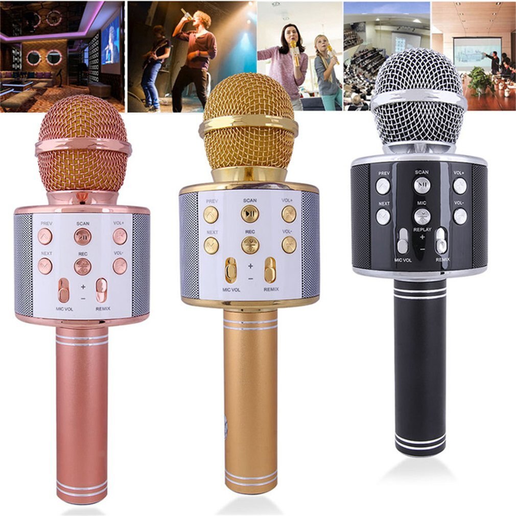 Microphone karaoké Bluetooth Microphone sans fil haut-parleur lecteur de Microfone portable enregistreur de chant micro