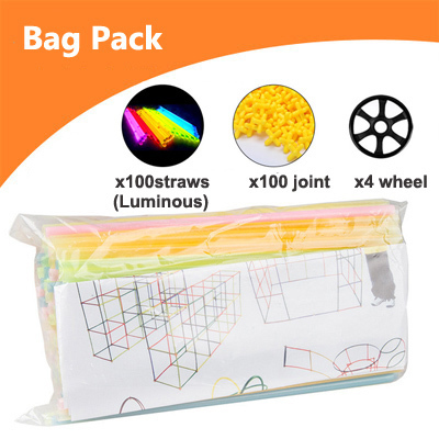 Diy Bouw Speelgoed 4D Stro Pijp Blokken Tunnel Vormige Stiksels Geplaatst Pijplijn Bouwstenen Kinderen Educatief Speelgoed: 200pcs glow bag