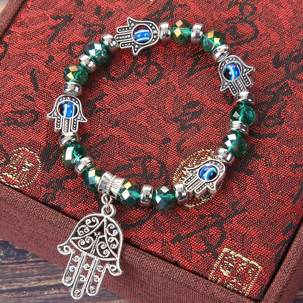 Bracelet élastique mauvais œil turc pour hommes, breloques en cristal, main de Fatima, perlé, réglable, bijoux de Yoga,