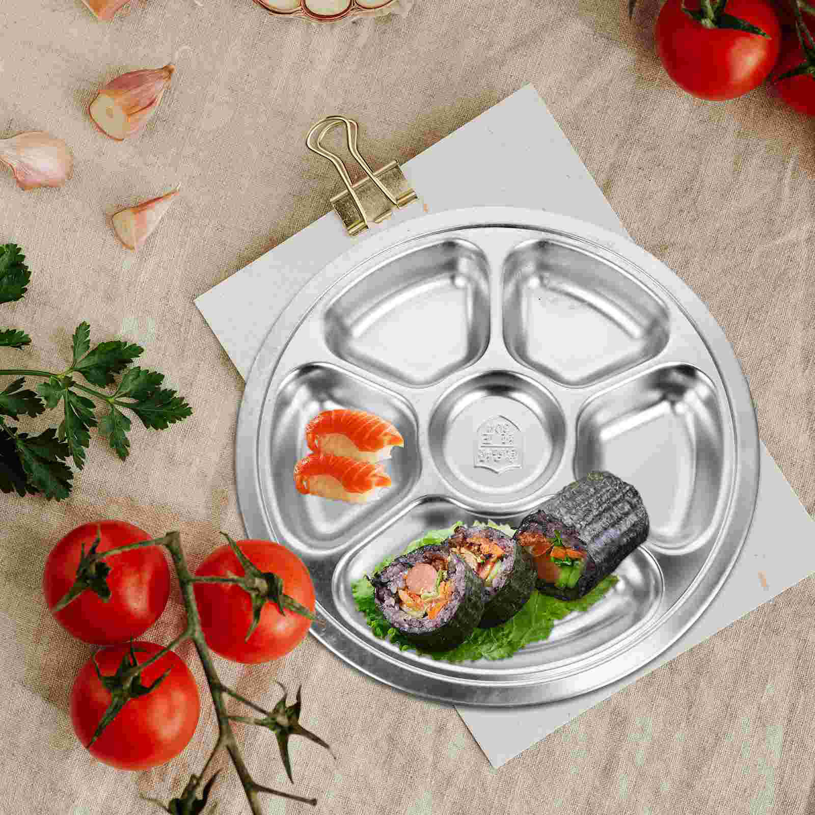 1pc Durable Stainless Steel Food Serving Tray Compartment Tray for Restaurant