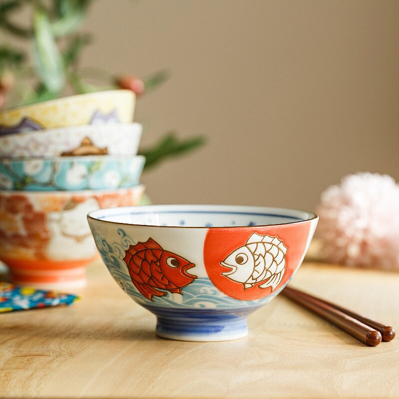Cartoon Ceramic Bowl Underglaze Japanese Ceramic Rice Bowl Tableware Ceramic Mixing Bowl Japanese Rice Bowl Noodle Bowl
