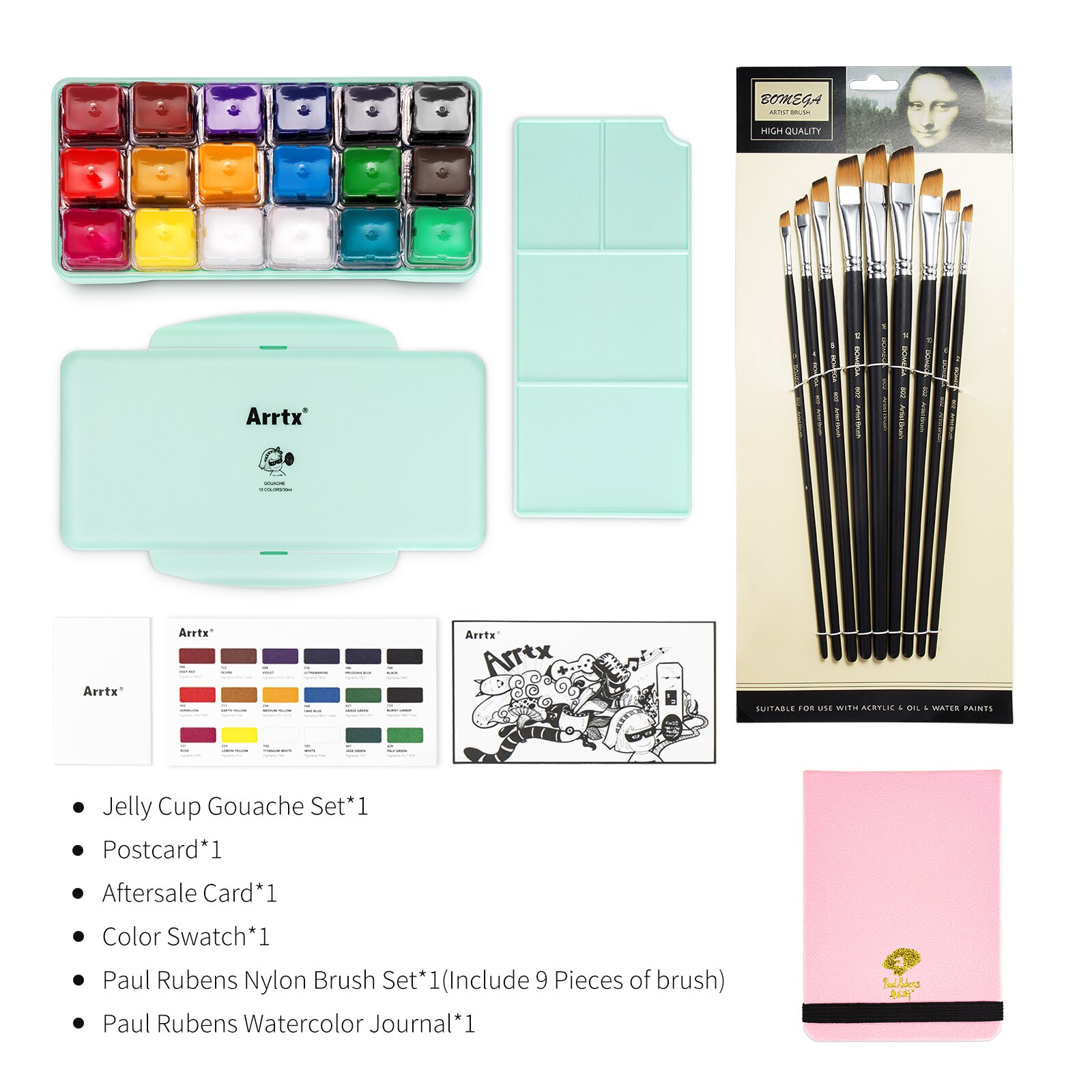 Arrtx – peinture Gouache 18 couleurs, 30ml, joli gobelet à gelée adapté aux artistes amateurs, avec jeu de tampons en papier aquarelle et de pinceaux
