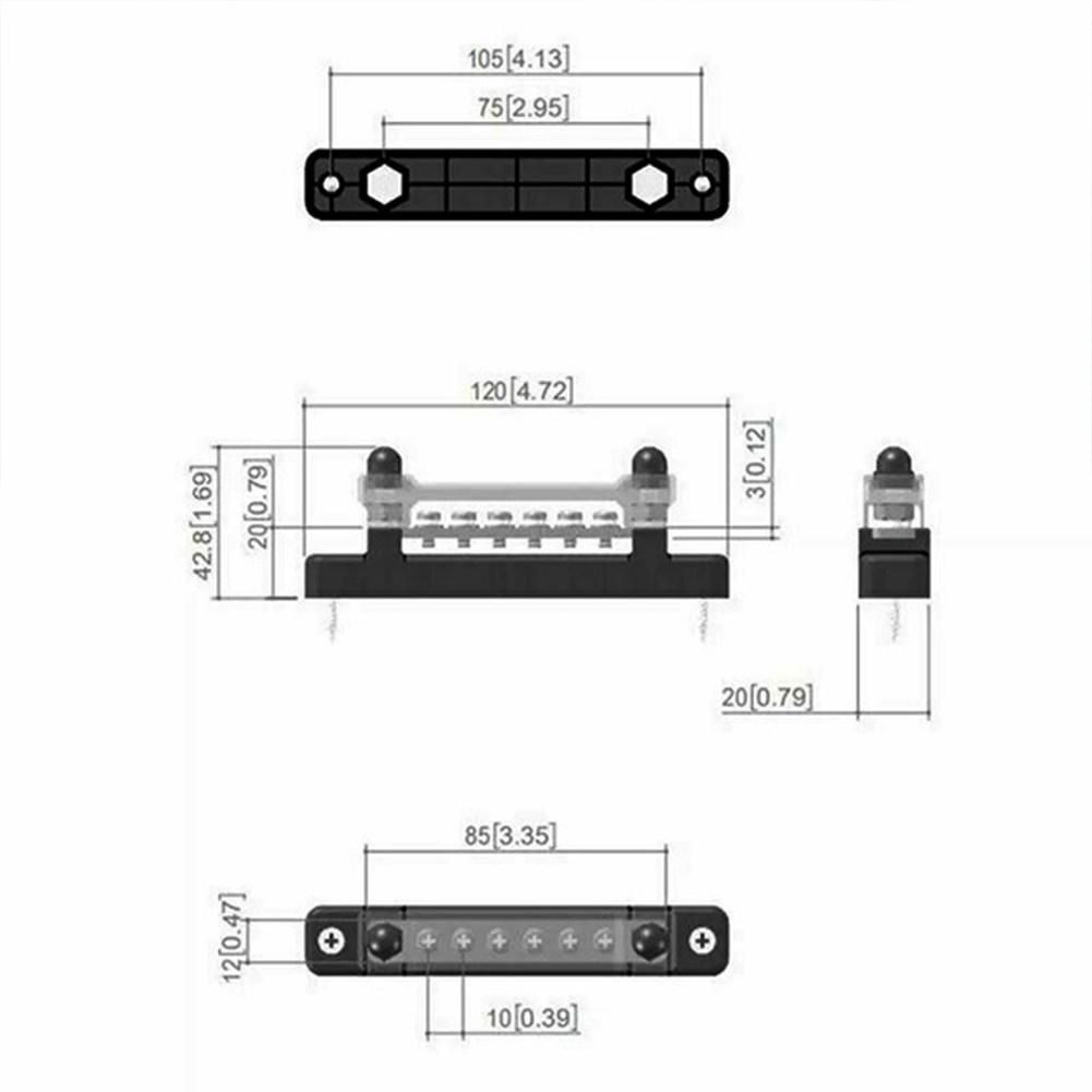 6 Terminal Single-row Bus Bar 150A BusBar Block with Cover Power Distribution Terminal Block for Car Boat Marine Caravan RV