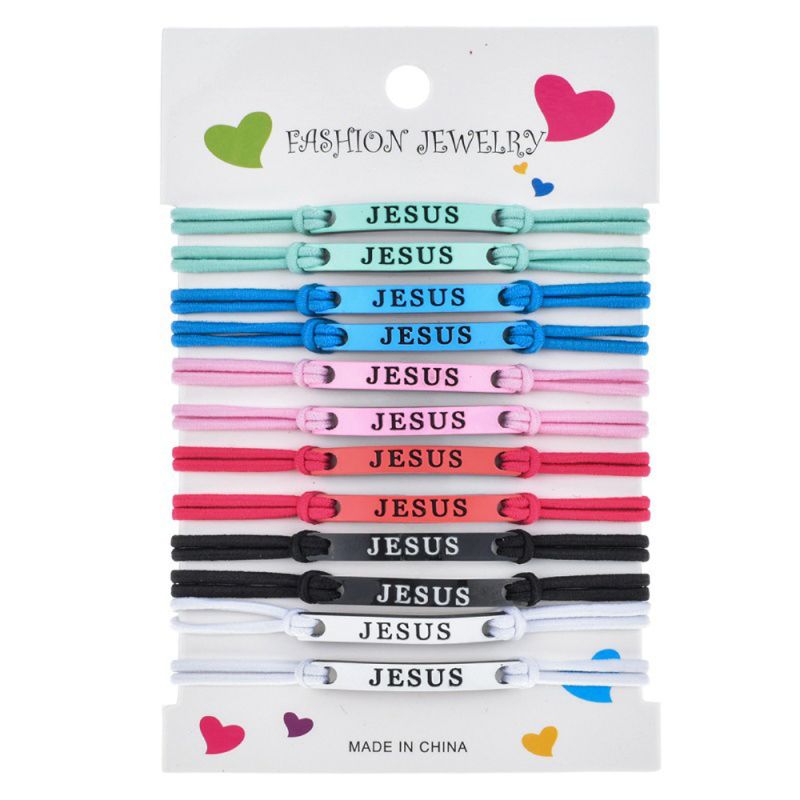 12Pcs Best Friends Good Luck Jesus Elastic Braided Bracelet Kit Alloy & Rope Elastic Bracelet BFF Kids Jewelry