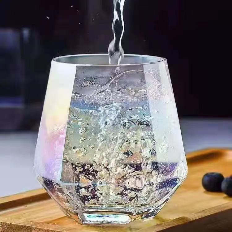 Kristall diamant kopp guld målade sex kantade glas hushållssaft mjölk glas kopp dricka glas kaffe muggar