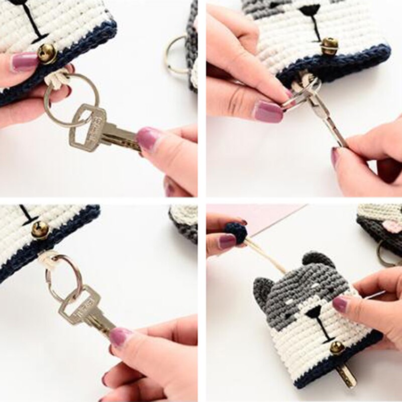 Kids Cartoon Mini Key Wallet Holders Bags Pull Drawstring Keychain Holder Hand-woven Cute Key Holders
