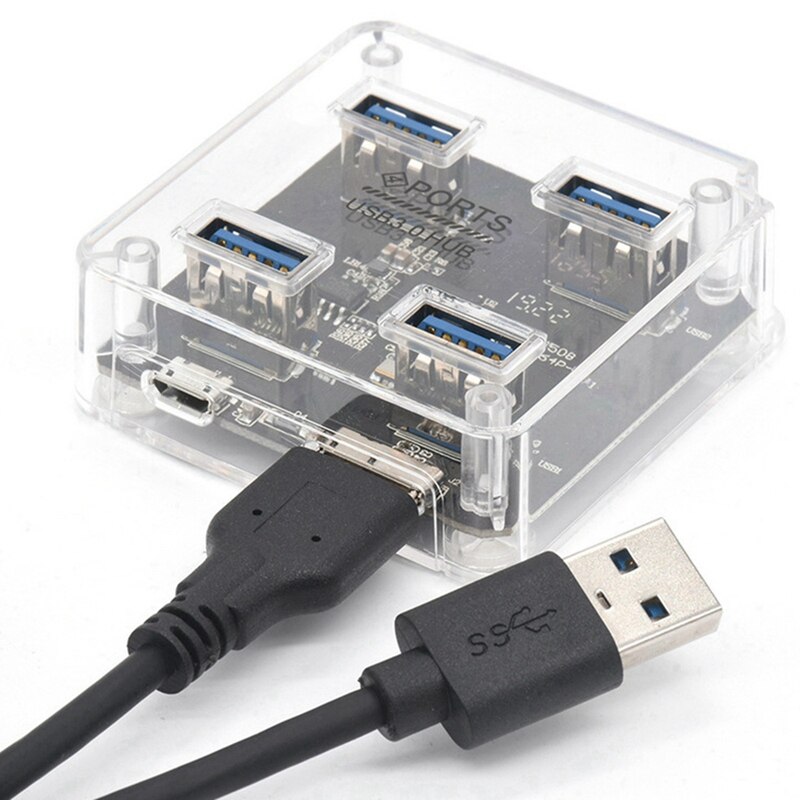 Wysokiej prędkości USB3.0 Centrum 4-Port koncentratora USB przezroczysty 3.0Centrum rozdzielacz jeden na cztery przedłużacze