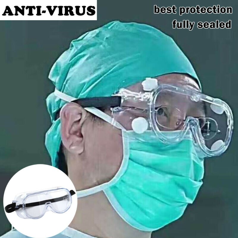 Anti-Virus safety Goggle Clear Lens cover all eyes No Holes Chemical Splash