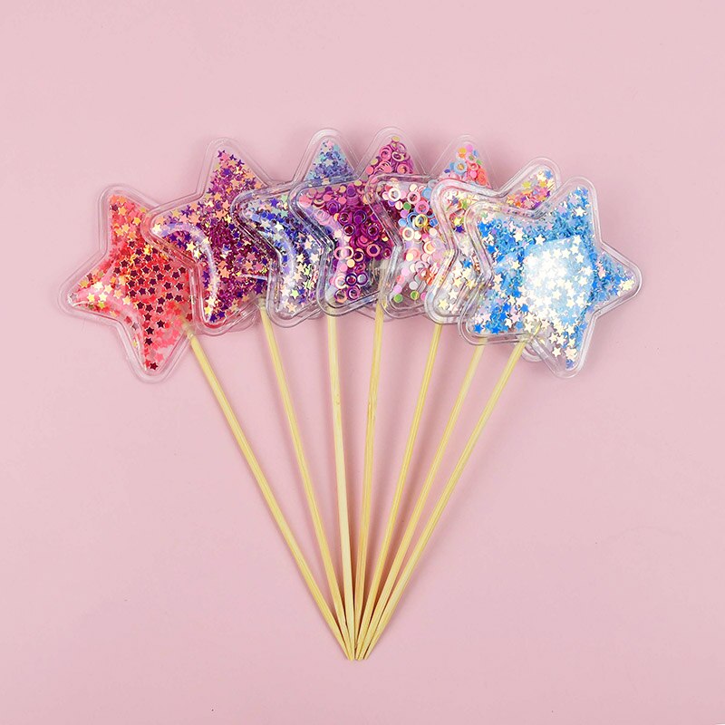Relleno de lentejuelas de unicornio, Decoración de Pastel de estrellas, para magdalenas, de cumpleaños, decoración de ducha de bebé hojaldre para Postres, 5 uds.