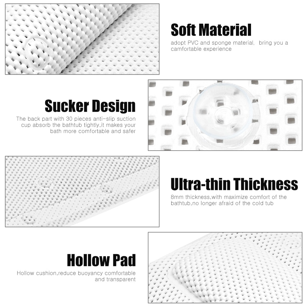 Bath Cushion With Pillow Full Body Bath Tub Pillow Non-Slip Spa Bathtub Mat Mattress Pad PVC Foam Breathable 3D Mesh Layers