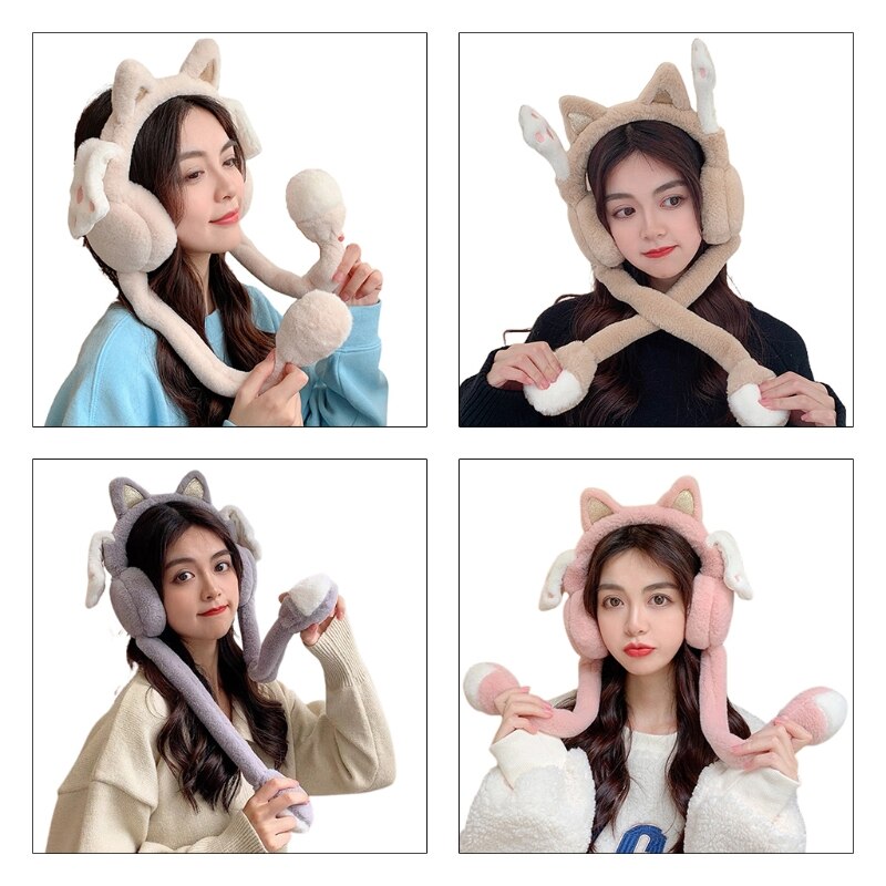 Moving Ears Hat Adult Ear Muffs For Winter Cute Jumping Claw Hat Floppy R7RF
