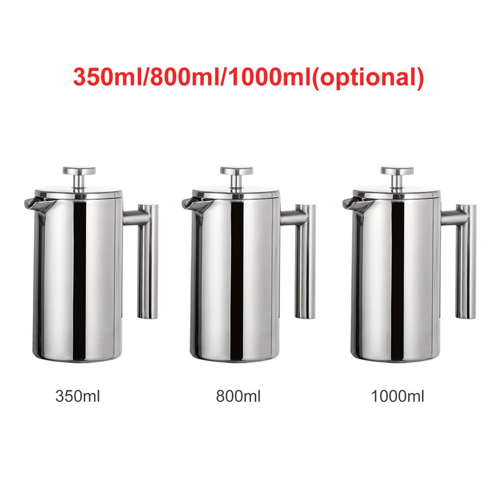 French Press Coffee Maker Double Walled Cafetiere Insulated Coffee Tea Brewer Pot With Filter Baskets Stainless Steel