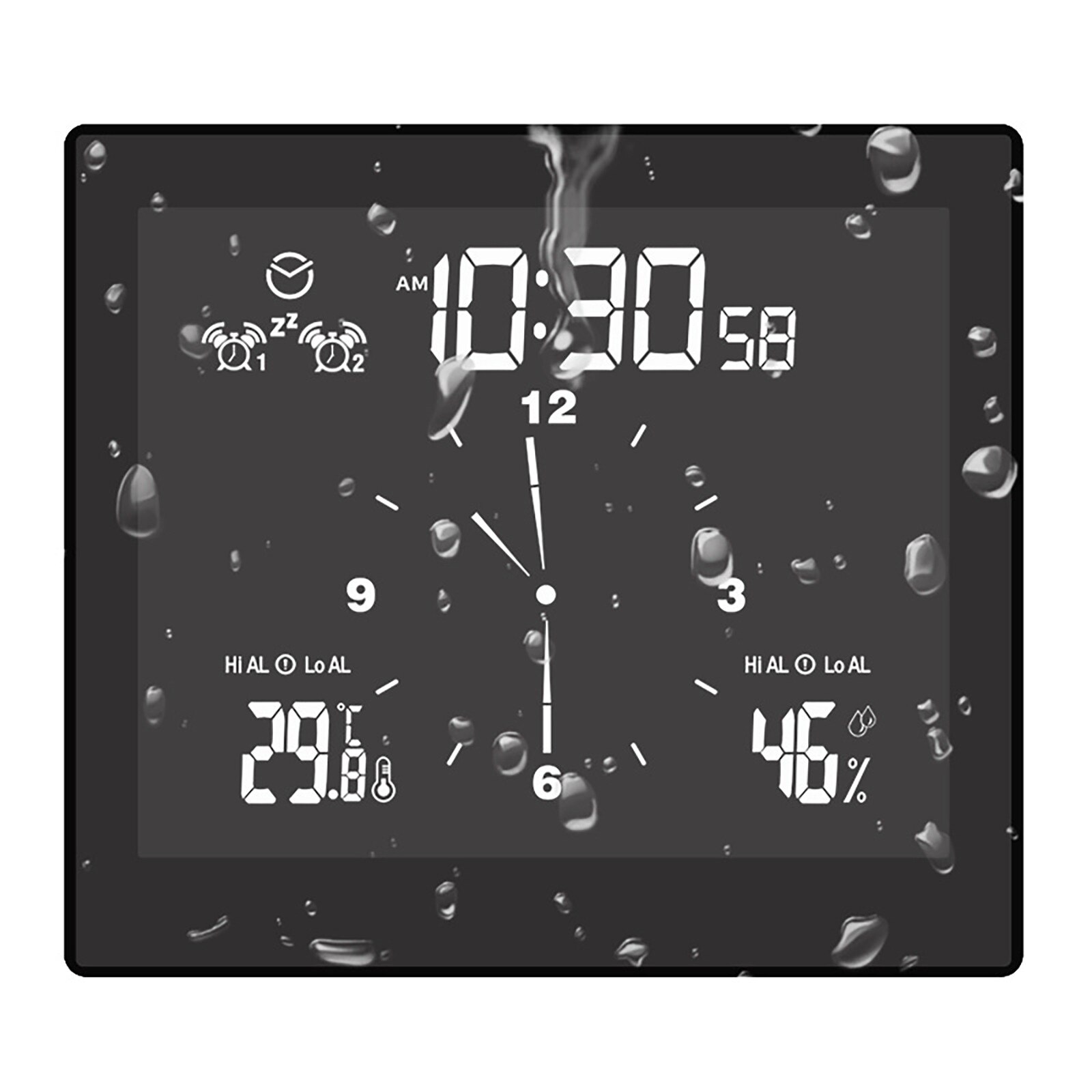Multifunctional Bathroom Clock Home Desktop Timer Alarm Clock Upper And Lower Limit Temperature And Humidity Meter