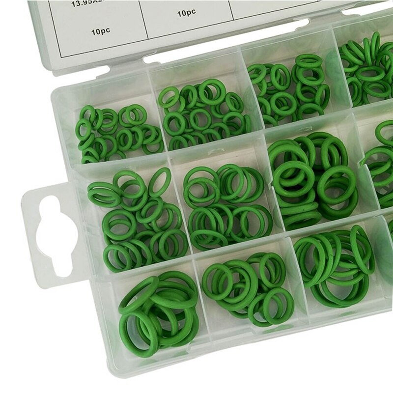 270pcs O-Rings Rubber Air Conditioning Seals Assortment Kit Set 18 Sizes O-ring Kit Green Metric Seals For A/C Automotive