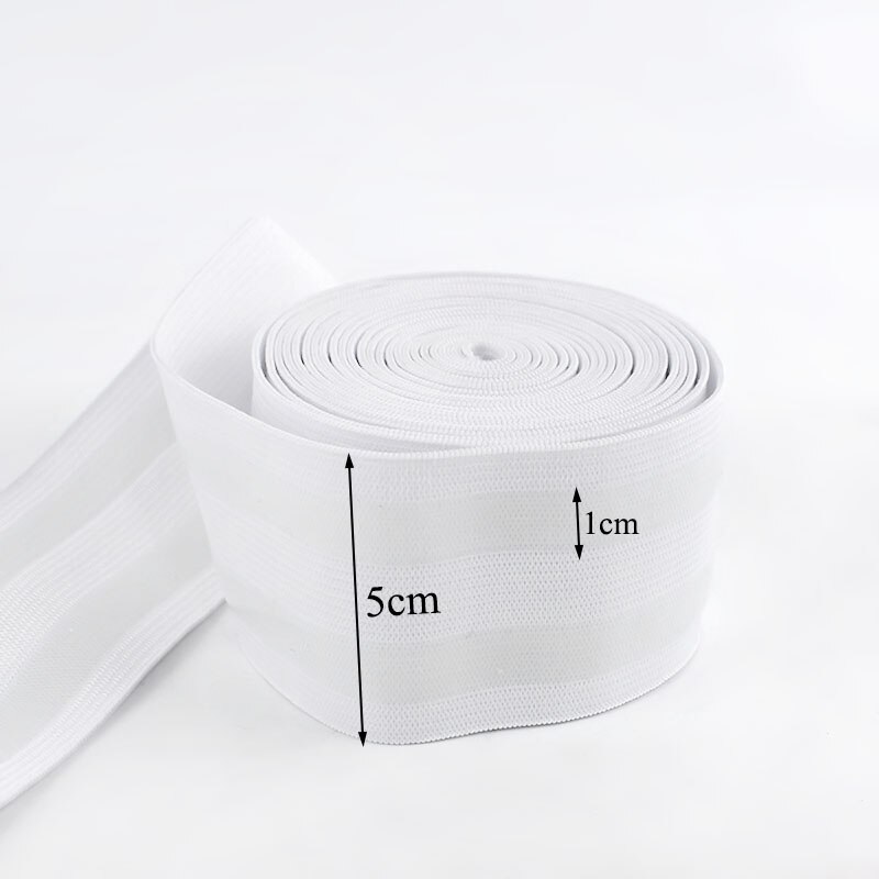 Meetee 2/4 meter 5cm sort hvid nylon polyester skridsikker silikone elastik bånd gør-det-selv tøj sybukser bælte stretch bånd  eb038: Hvid / 4 meter