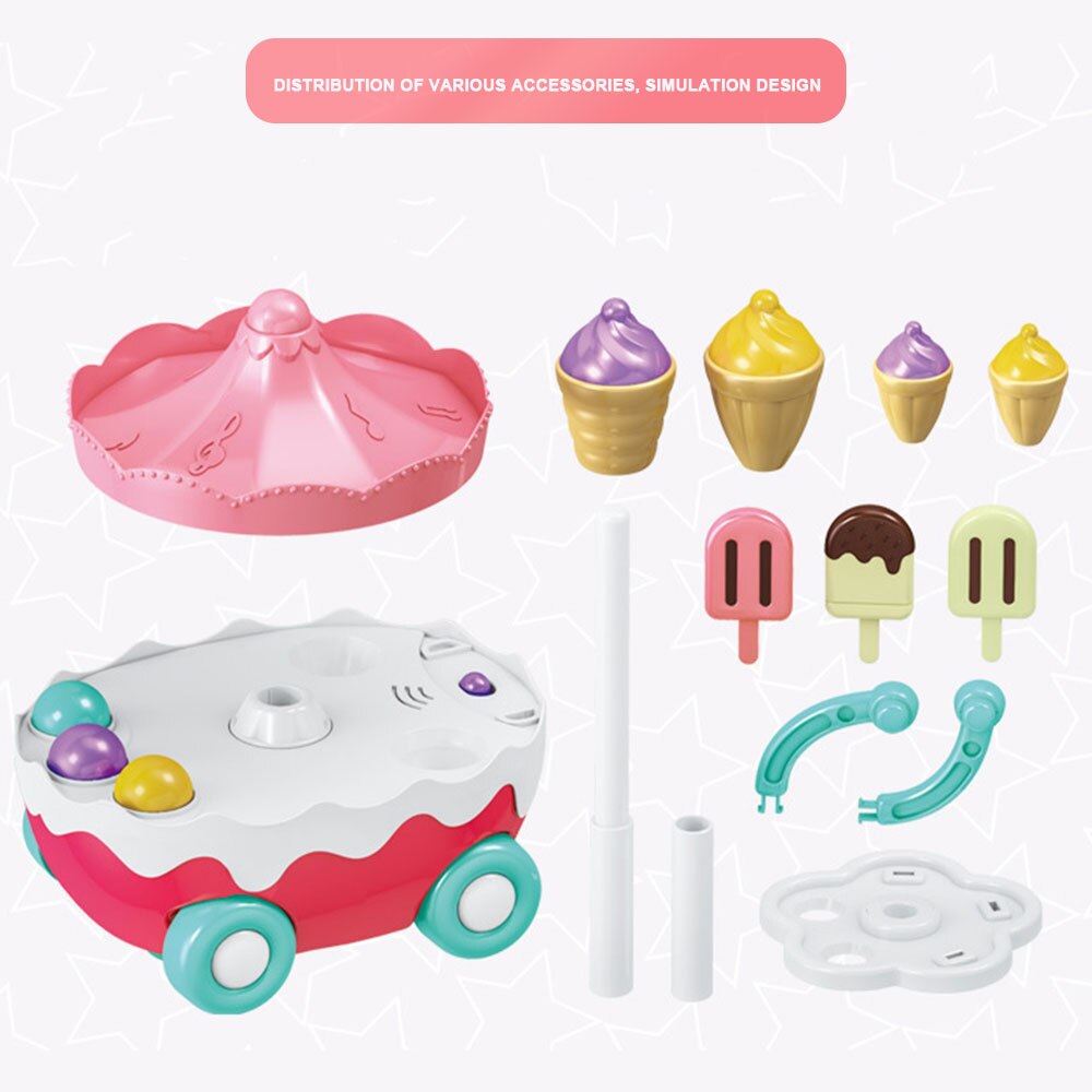 Simulation Ice Cream Trolley Rotary Electric Light Music MultifunctionUtility Universal Wheel Pretend Play House Toy LED