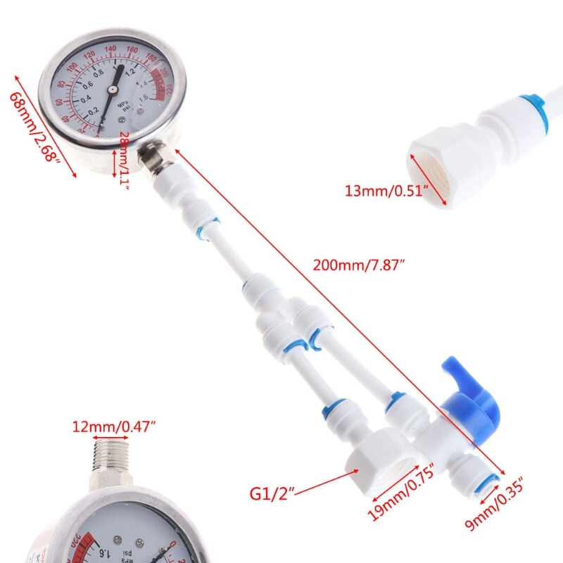 2in1 Water Purifier Tap Pipes Pressure Gauge Test Meter 0-1.6MPA Anti-vibration