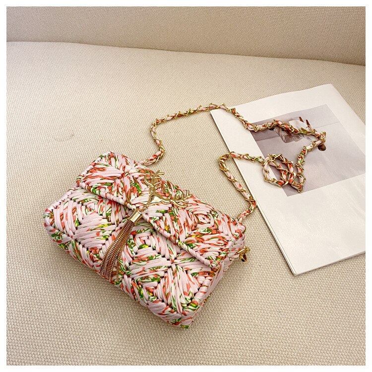 DIY Handcraft Shoulder Bag Making Materials Package Weaving Bag Grid Handmade Supplies Woman Bag Selfmade Sewing Accessories: FlowerPink