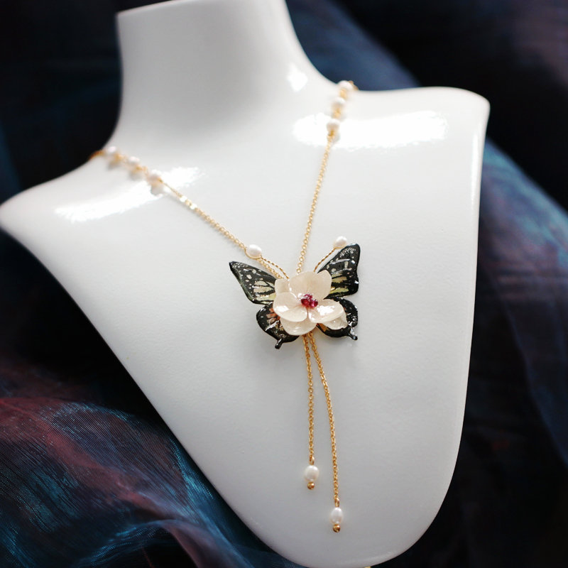 SINZRY handmade real preserved flower butterfly sweet pendant chokers necklaces for lady jewelry accessory
