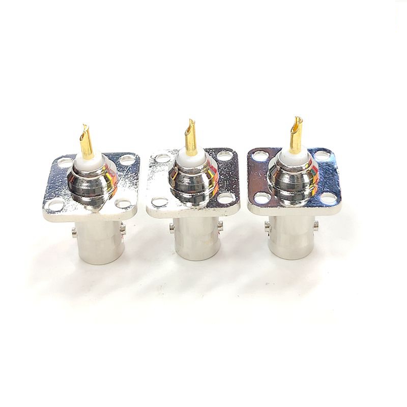 Conector de brida Q9 BNC hembra de 4 agujeros, conector hembra BNC con Panel de brida de 4 agujeros, montaje en chasis, soldadura Coaxial, latón niquelado