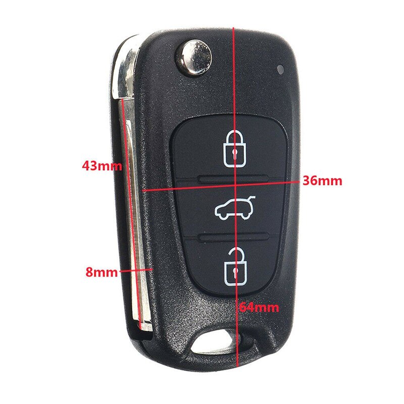 Replacement Flip/Folding Remote Key Shell Case Housing 3 Buttons & Uncut Blade FOB for Hyundai I30 I20 I35 IX35