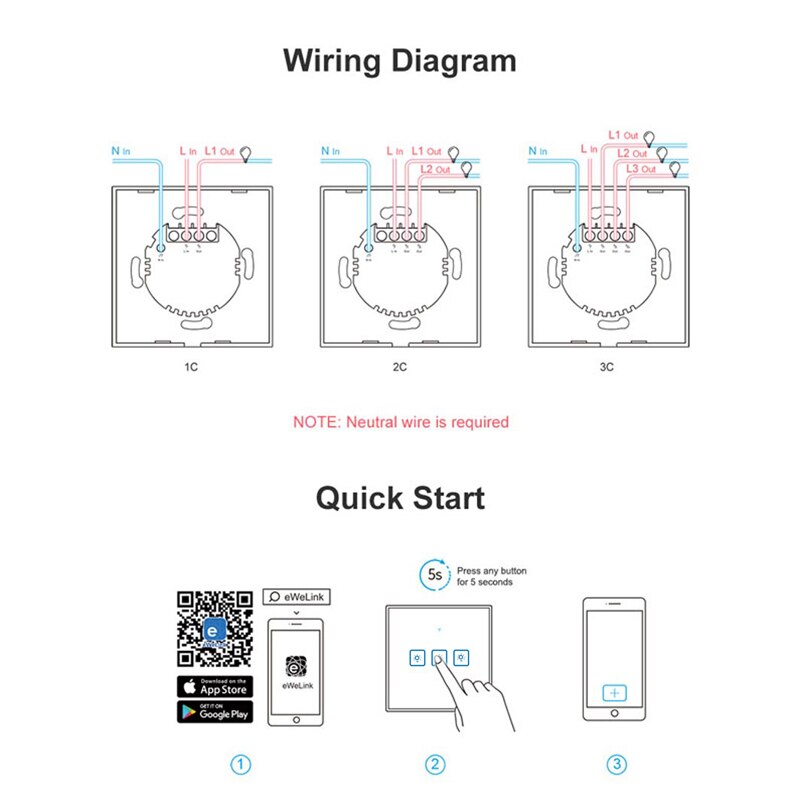 EWeLink-interruptor inteligente con Wifi para el hogar, enchufe de pared con Panel de luz táctil de 433Mhz, inalámbrico, Control por voz, funciona con Google home y Alexa