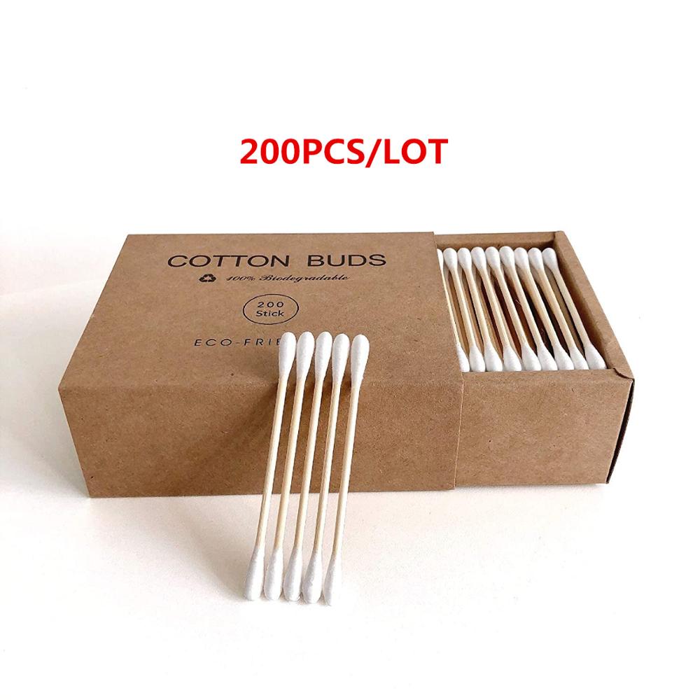 100/200 Pcs Double Head Bamboo Cotton Swabs Eco Friendly Wooden Cotton Buds Recyclable Biodegradable for Makeup Nose Ear Clean: 200pcs white