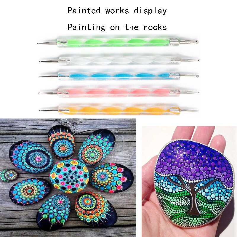 Juego de Herramientas de punteado de Mandala 13 Uds para pintar rocas, Kit de puntos de rocas de pintura, pluma de pintura de piedra de roca, plantilla de herramienta para hacer puntos de Polca