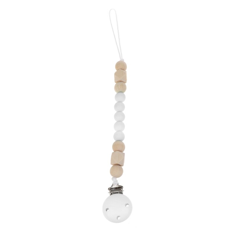 Snoep Kleur Fopspeen Clip Chain Holder Hout Siliconen Kralen Tepel Dummy Houder: White