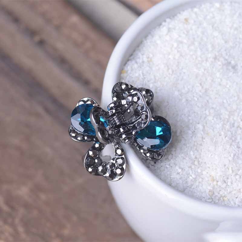 Retro Kleine Clover Crystal Haar Klauw Clips Haaraccessoires Vrouwen Mini Strass Bloem Haar Clip Sieraden