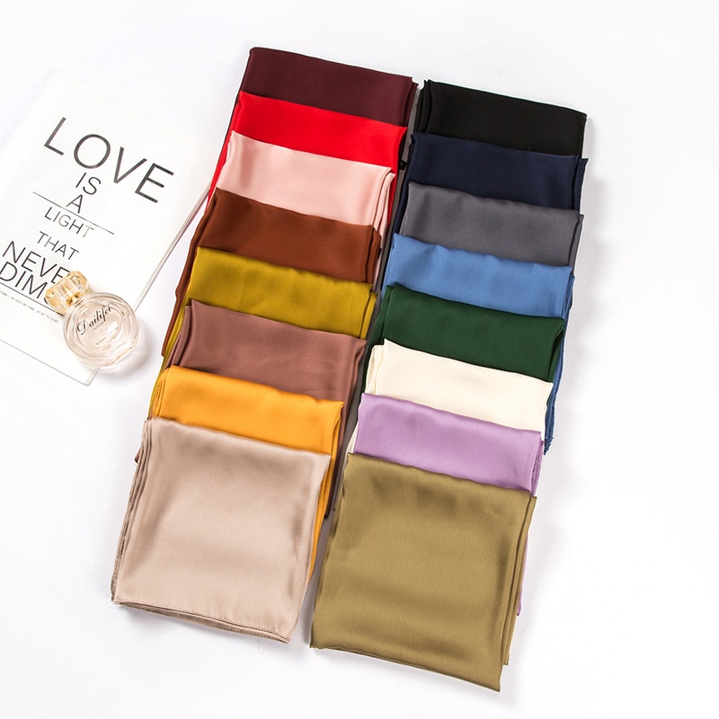 Hoofddoek Zijde Satijn Hijab Sjaal Voor Vrouwen Effen Kleur Zakdoek Haar Sjaals Vierkante Sjaals En Wraps Hoofd Sjaals Dame
