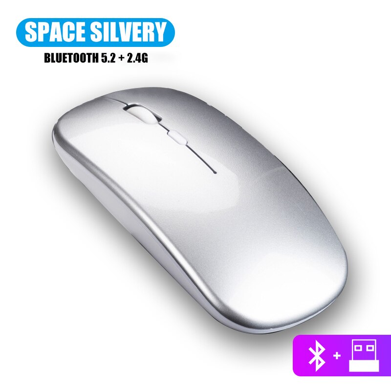 2.4Ghz RGB Wireless Mouse Rechargeable For Macbook For iPad tablet Bluetooth PC Computer Mouse For Laptops LED Backlight Silent: Bluetooth Sliver