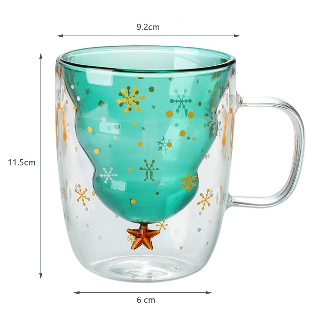 Creatieve Dubbele Laag Glas Kerstboom Ster Water Cup Hoge Temperatuur Mok Glas Kerstboom Ster Ing Cup 250ml B4