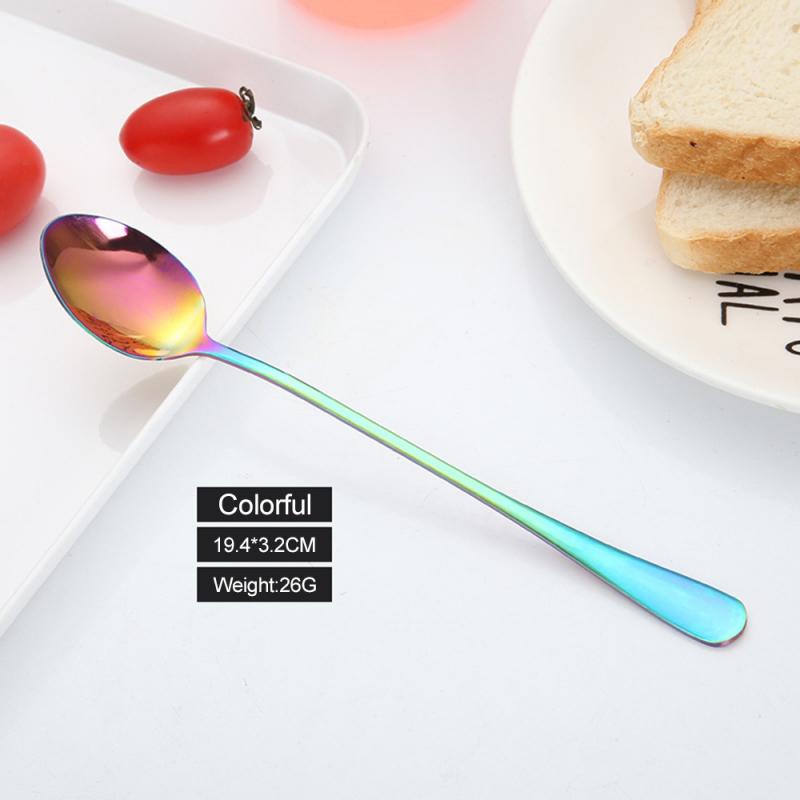 1pcs Stainless Steel Coffee Tea Spoon Long Hand Dessert Ice-cream Stir Soup Drinking Dinnerware Flatware Tools Christmas: 5 Colorful