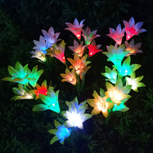 Solar Lily Flower Light Stake Solar Garden Lily Light Solar Flowers Backyard Decorative Light with 4 Flowers - Purple/White/Red
