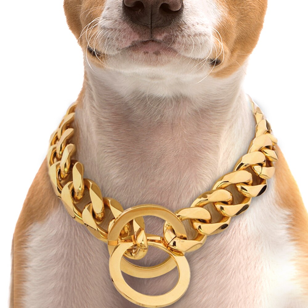 4mm metal kæledyr kæde krave rustfrit stål træning choke slip krave snor til mellemstore hunde pitbull pug bulldog guld: Guld