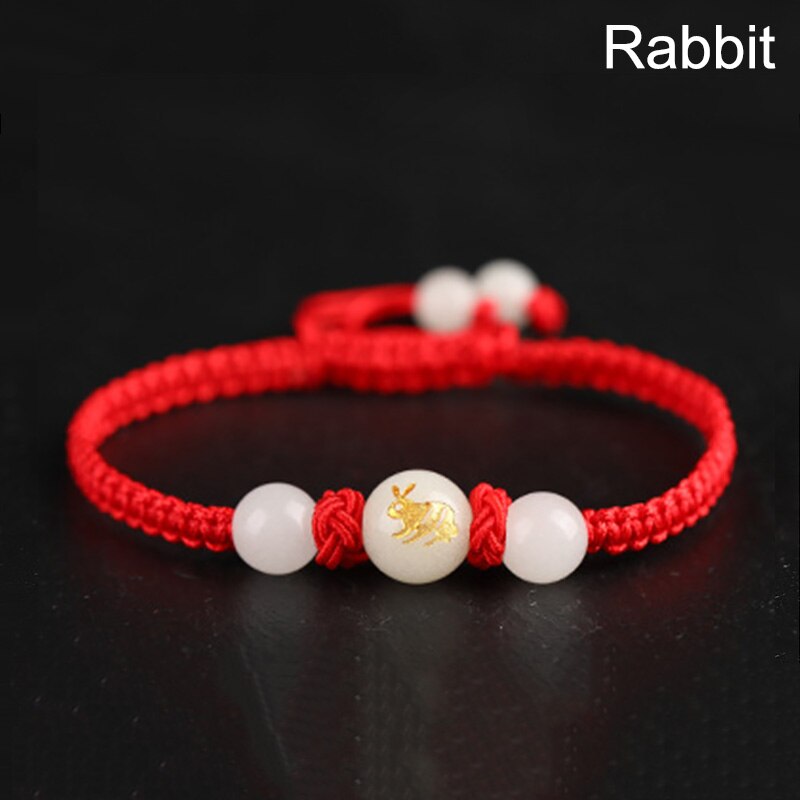 Chinese Stijl 12 Dierenriem Dieren Armband Unisex Handgemaakte Gevlochten Rode Draad Lucky Lichtgevende Steen Verstelbare Armband Paar: Rabbit