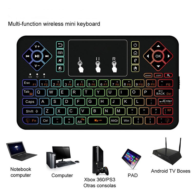 Mini Draadloze Bluetooth Toetsenbord Cool Combo Kleurrijke Backlit Handvat Controle Met Touchpad Air Mouse Voor Android Tv Box Tablet